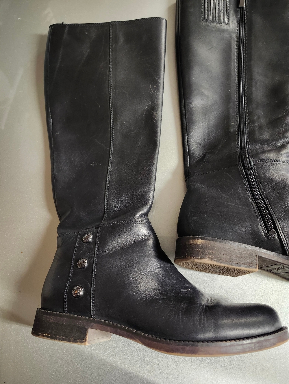 Franco Sarto Black Leather Tall Riding Boots with Side Zipper - Picture 2 of 6